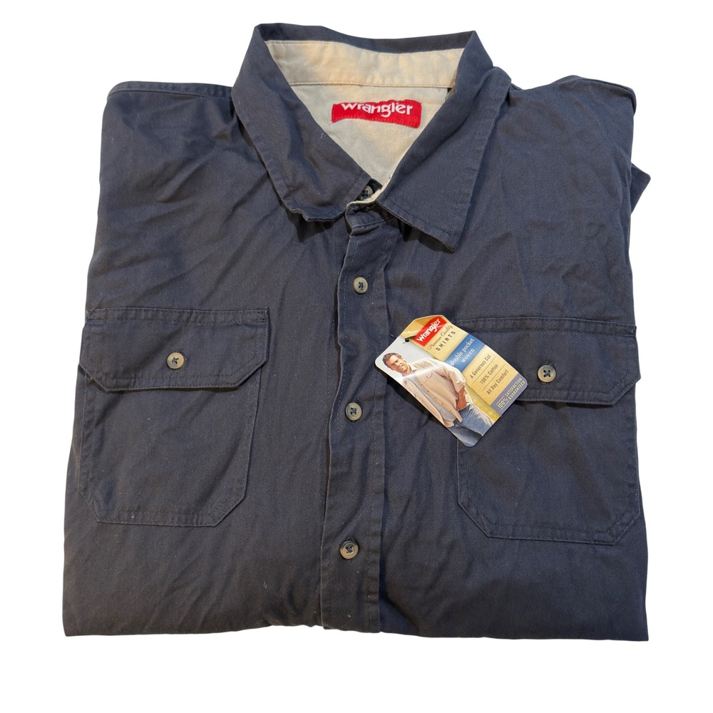 Wrangler Work Shirt Mens 3XL Navy Blue 100% Cotton Twill Double Pocket NWT‎